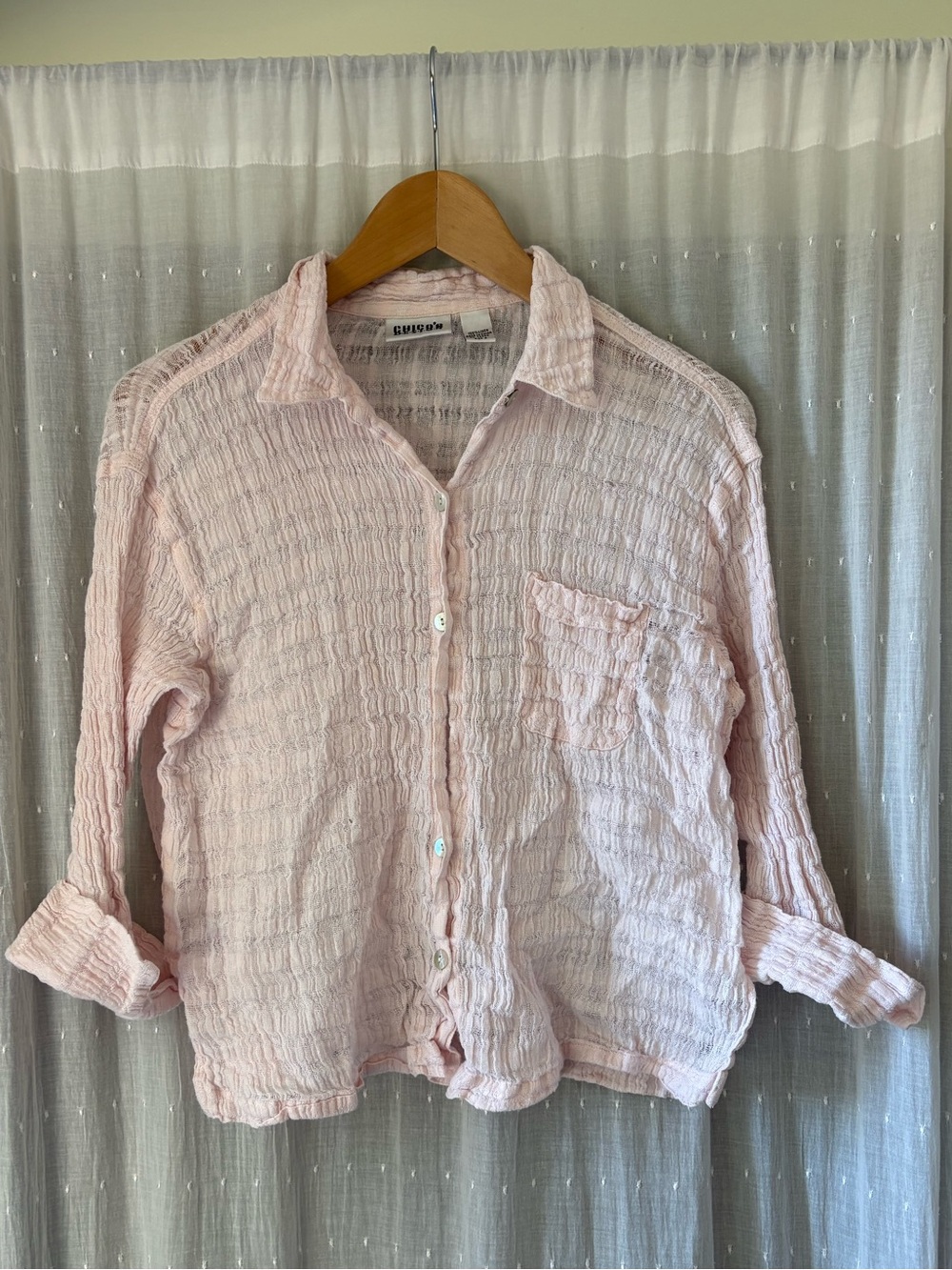 Vintage Light Pink Crinkled Button-Up Shirt 100% linen
